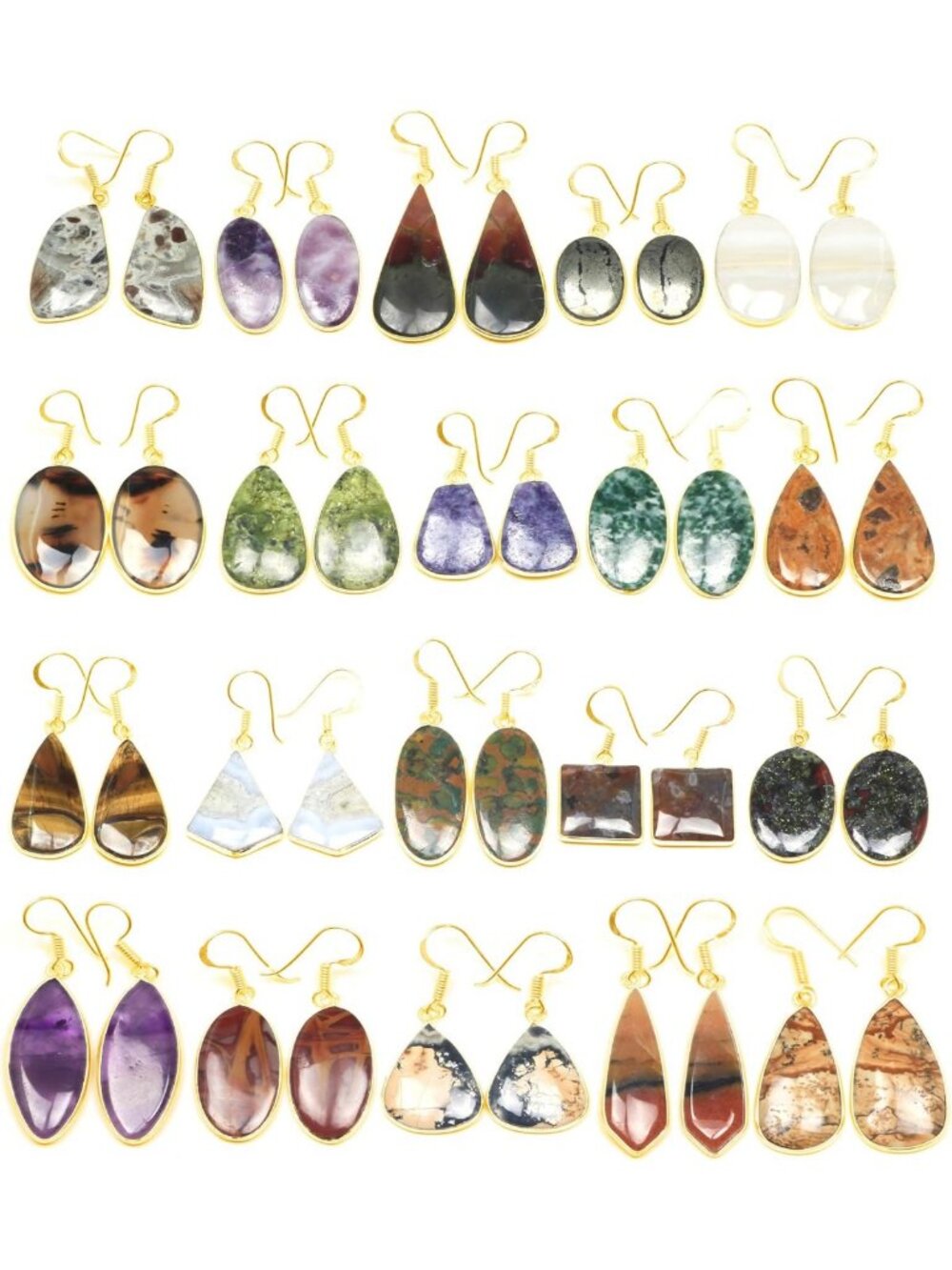 10 Pairs Crystal Drop & Dangle Earrings Set - Assorted Natural Gemstones